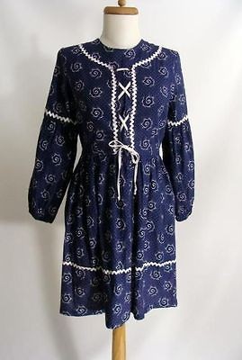   70s Short Blue DIRNDL STYLE Dress Boho Oktoberfest Costume Mini S M
