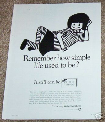 1967 Kotex tampons   CUTE simple life Girl artwork AD