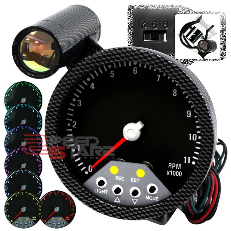 CARBON 7 COLOR DISPLAY RPM TACHO TACHOMETER GAUGE METER LENS+RED 