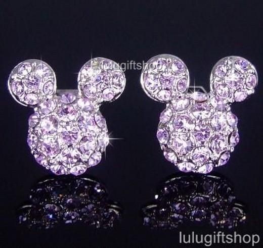   MOUSE PURPLE WHITE GOLD PLATED STUD EARRINGS USE SWAROVSKI CRYSTAL