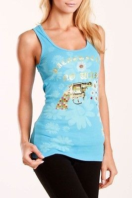   by Christian Audigier Tee Shirt Daisy Gun Tattoo Graphic Blue S