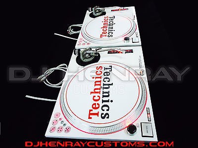 custom white Technic SL1200 MK2s w intergraded dicers, red halos 