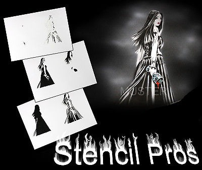 airbrush stencil Girl Vampire Pinup Template skull nail art Med 116 