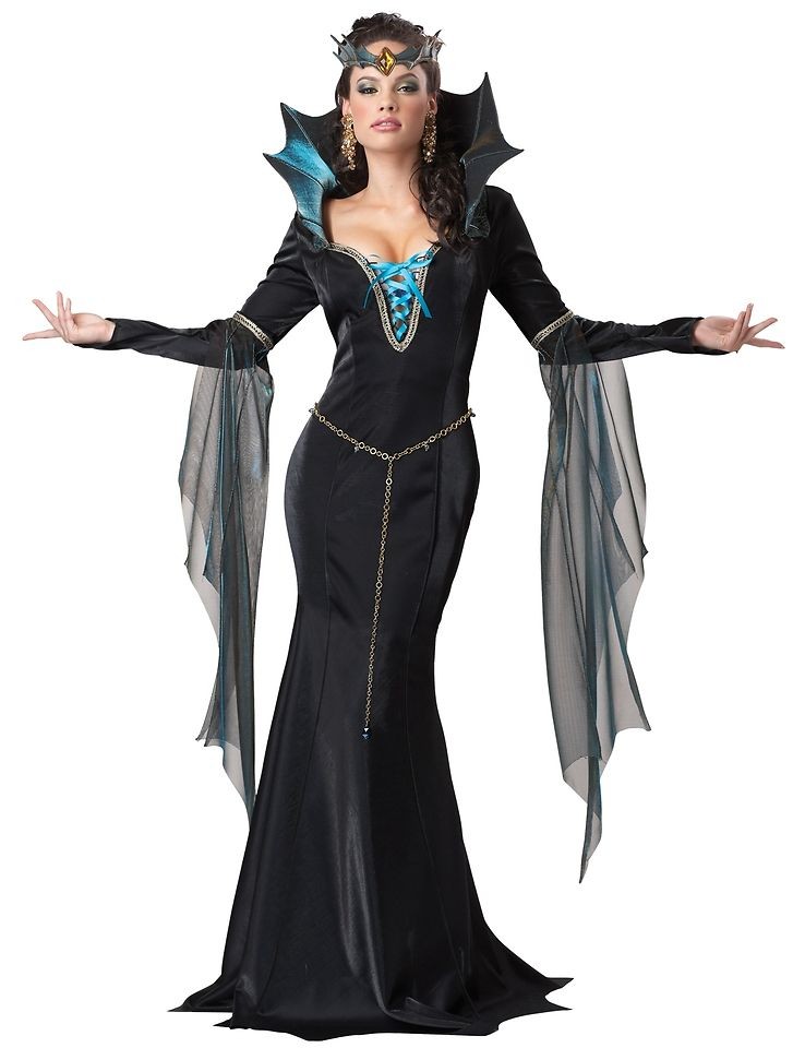 Sexy Womens Evil Sorceress Dark Gothic Queen Halloween Fancy Dress 