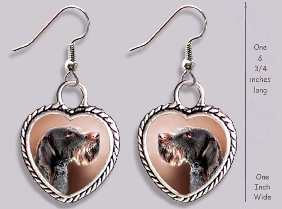 GERMAN WIREHAIR POINTER EARRINGS   Ornate HEART Tibetan Silver JEWELRY