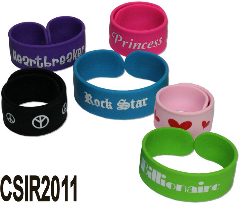 Wide Bands Silicone Slap Bracelet Printed Message