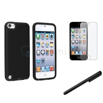 Black Silicone Gel Rubber Case+Anti Glar​e Protector+Styl​us For 