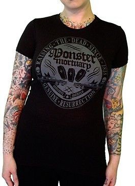 MONSTER MORTUARY BLACK TSHIRT TOP HORROR PUNK ROCKABILLY PINUP 