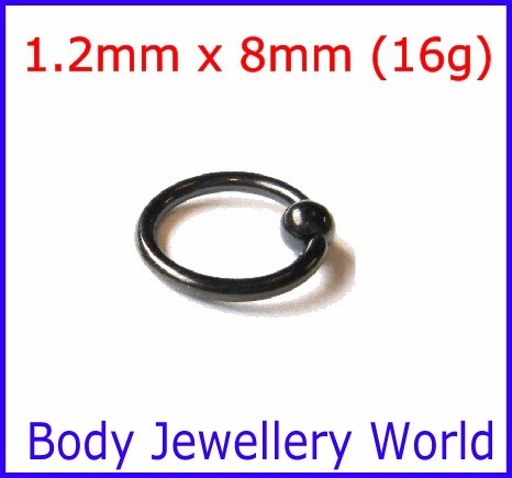   Tragus Helix Top Ear Eyebrow Ring 1.2mm x 8mm BLACK anod titanium 16g