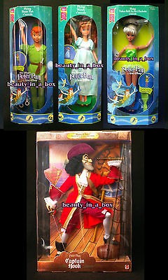   Pan Tinkerbell Wendy Captain Hook Disney Barbie Doll Lot 4 Full Set