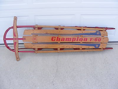 Vintage 5 Champion Wooden Sled with Metal Runners F 60