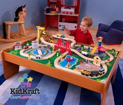 KidKraft Ride Around Town Wood Train Table & Toy Set