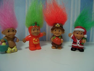 FOUR MINIATURE HOLIDAY TROLLS   1 Russ Troll Dolls   NEW   Very Rare