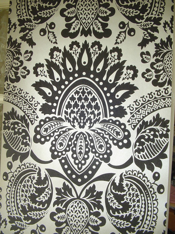 WHITEWELL DAMASK WALLPAPER BLACK AND SILVER PATTERN 300812