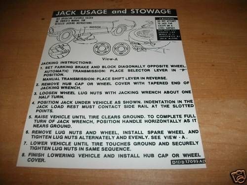 1971 1972 MERCURY COMET AND GT TRUNK JACK INSTR DECAL