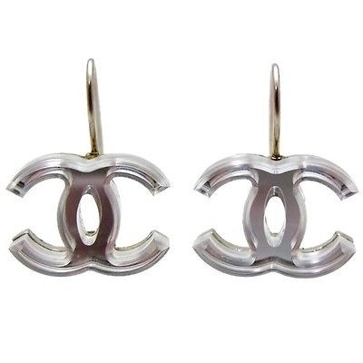 Authentic vintage Chanel stud earrings CC logo clear mirror dangle 