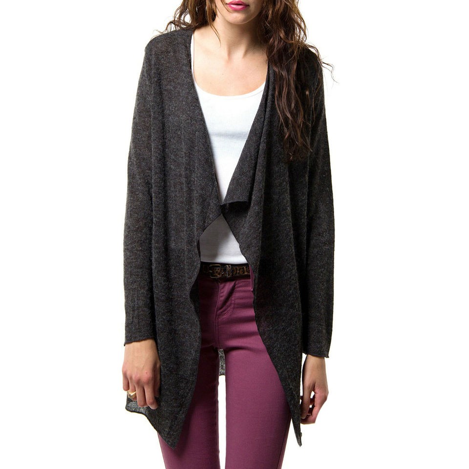   GREY LIGHTWEIGHT SHEER TUNIC CASCADE OPEN WATERFALL CARDIGAN WRAP