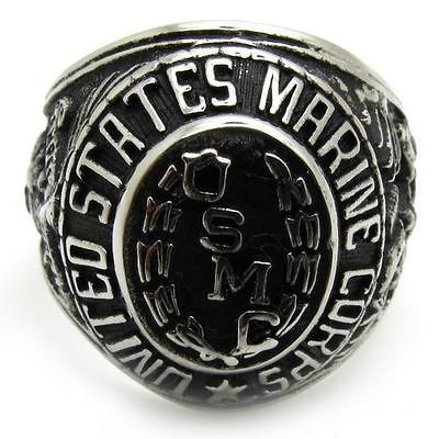 Mens gothic warrior hero badge USA marine corps USMC ring stainless 