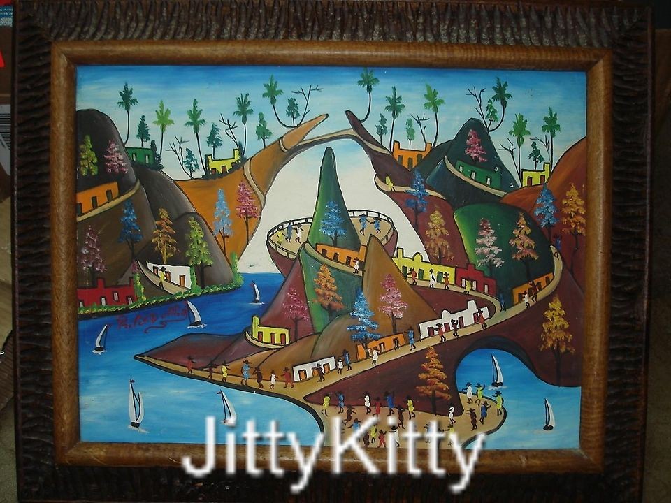 PREFETE DUFFAUT HAITIAN ART PRIMITIVE PAINTING 1960s ORIGINAL FRAMED 