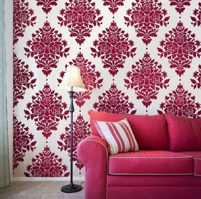 Wall Stencil Damask Rose, DIY Reusable stencils better than wallpaper