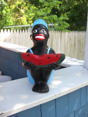 BLACK WATERMELON BOY STATUE (LAWN JOCKEY COUSIN)W.FREE BONUS CONCRETE 