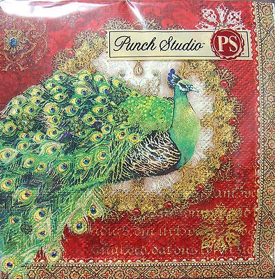 pUNCH sTUDIO Christmas Wreath Peacock Set of 40 Beverage Napkins