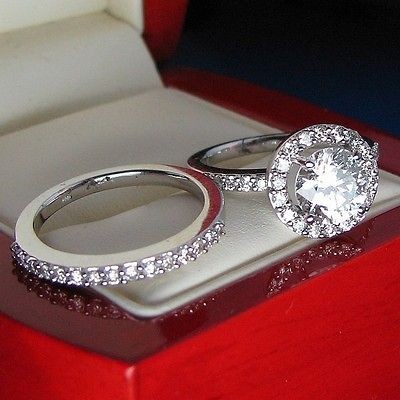   ENGAGEMENT RING WEDDING BAND 14K SOLID WHITE GOLD VINTAGE STYLE