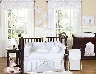 SOLID ALL WHITE EYELET NEUTRAL BABY GIRL CRIB BEDDING SET BY SWEET 