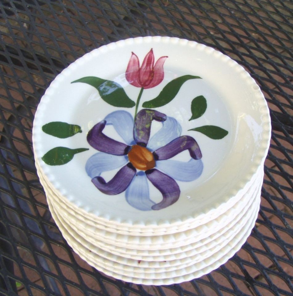 Blue Ridge Pottery TULIP & WHIRLIGIG   12 Bread Plates