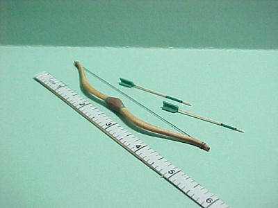 Recurve Bow & Arrows Green Trim #213 Dollhouse Mini