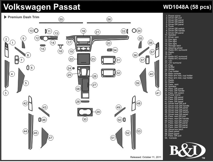 Volkswagen Passat 98 99 Interior Wood Pattern Dash Kit Trim Dashboard 