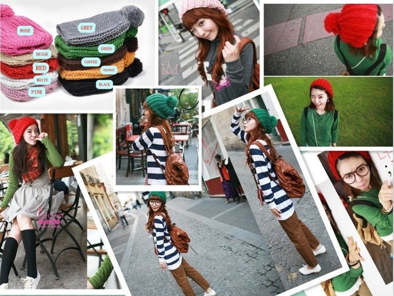   COLORS Fashion Womens Lovely Knit Crochet Winter Beanie Ball Hat Cap