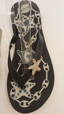 NEW MARC FISHER DELICATE NAVY BLUE STARFISH US 6,7,8 FLIP FLOPS 