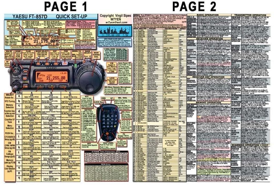 YAESU FT 857D FT 857 AMATEUR HAM RADIO DATACHART