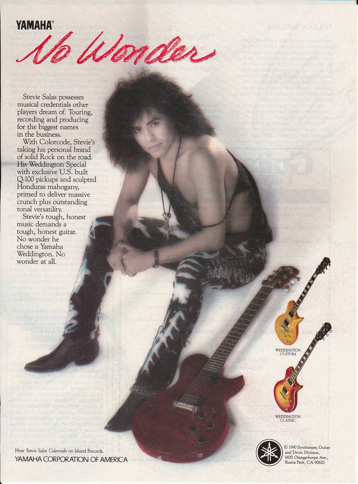 1990 YAMAHA WEDDINGTON GUITARS Vintage Print Ad STEVIE SALAS