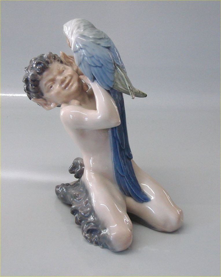 Royal Copenhagen 0752 RC Faun with Parrot Chr. Thomsen 19 cm