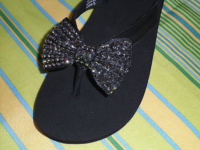 Yellow Box ROOSTER black BOW 6 7 8 9 11 rhinestones Flip Flops sandals 