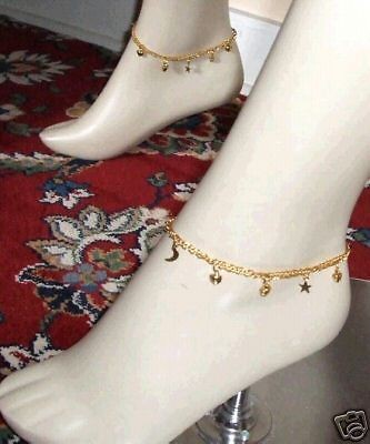 NEW GOLD GOLDEN 2x ANKLETS PAZAIB SHALWAR SALWAR KAMEEZ SARI LENGHA 