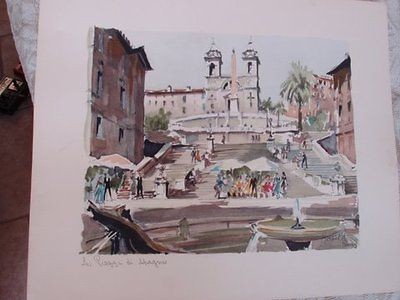 Herbelot Watercolor Lithographs Signed & Numbered   Italy  La Piazza 