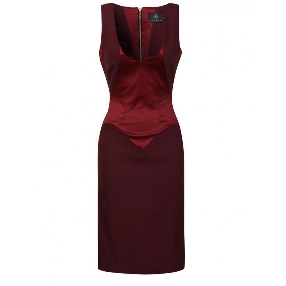 HYBRID TOWIE CELEB DRESS FRILL KINGSTON SATIN OXBLOOD 8 10 12 14 AW12