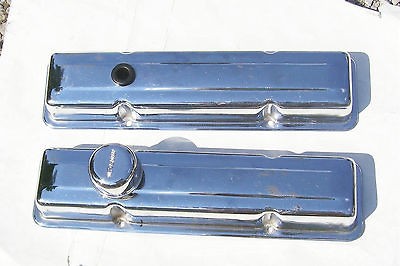 Vintage small block Chevy chrome valve covers and Moroso chrome 
