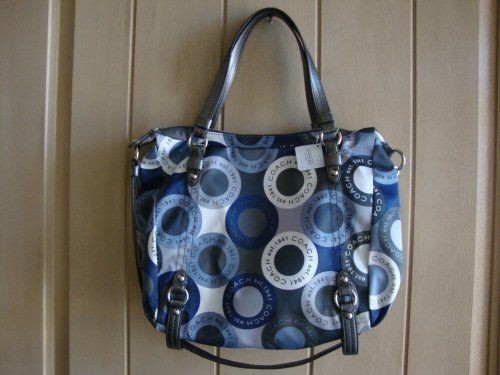 NWT AUTH COACH SNAPHEAD SIG SATEEN ALEXANDRA BLUE TOTE BAG #F17582