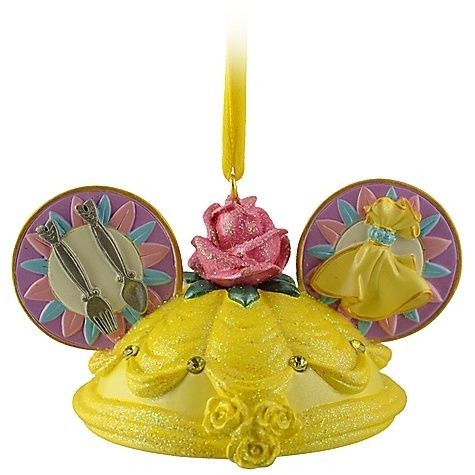 New Disney Parks Belle Mickey Ear Hat Christmas Ornament Beauty and 