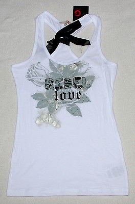 NWT G by GUESS NEW Arrival Alexa Rebel Love Tank Rhinestone Glitter 