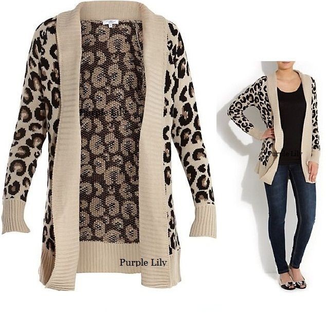 New Ladies Animal Leopard Print Waterfall Cardigan Jumper Boyfriend 8 