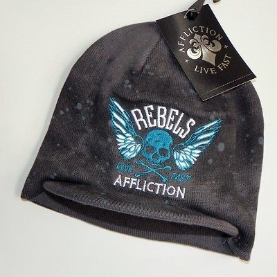 AFFLICTION REBEL BUILT SKULL & BONES PRINT  BEANIE / SKULL CAP 