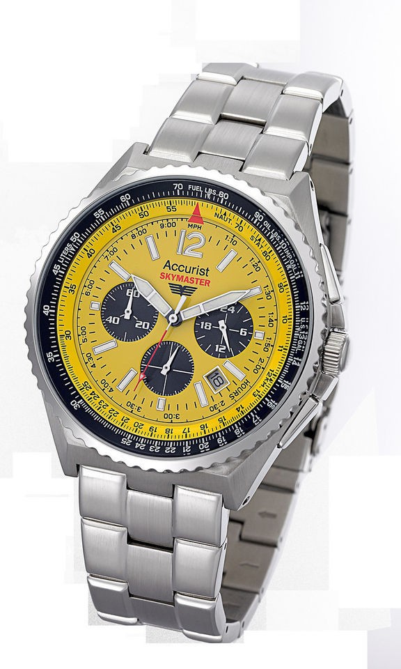 Accurist MB754Y Skymaster Yellow Chronograph Stainless Steel 3 Yearr 