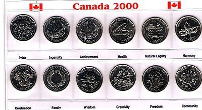 2000 Canada Uncirculated 25 Cent Commemorative Millennium 12 Coin Set 