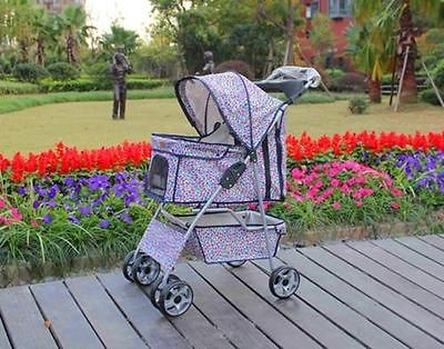 New BestPet 4 Wheels Pink Leopard Pet Dog Cat Stroller w/RainCover