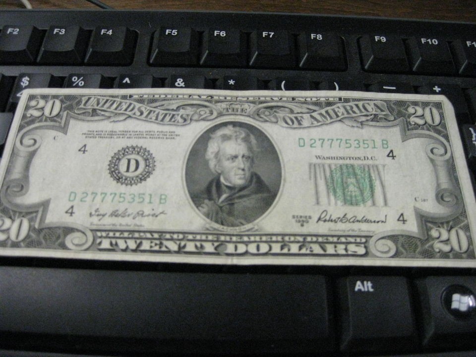 1950 Series A $20.00 DOLLAR BILL OLD E18658355 B